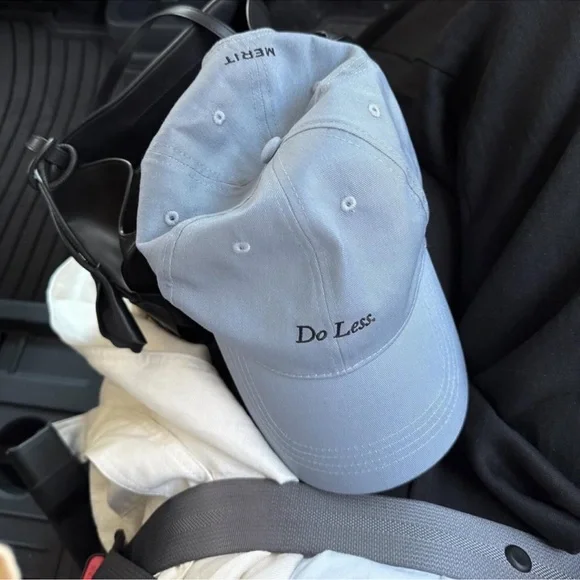 NWT Merit Beauty Blue Baseball Cap with Embroidered "do less" - Picture 3 of 4